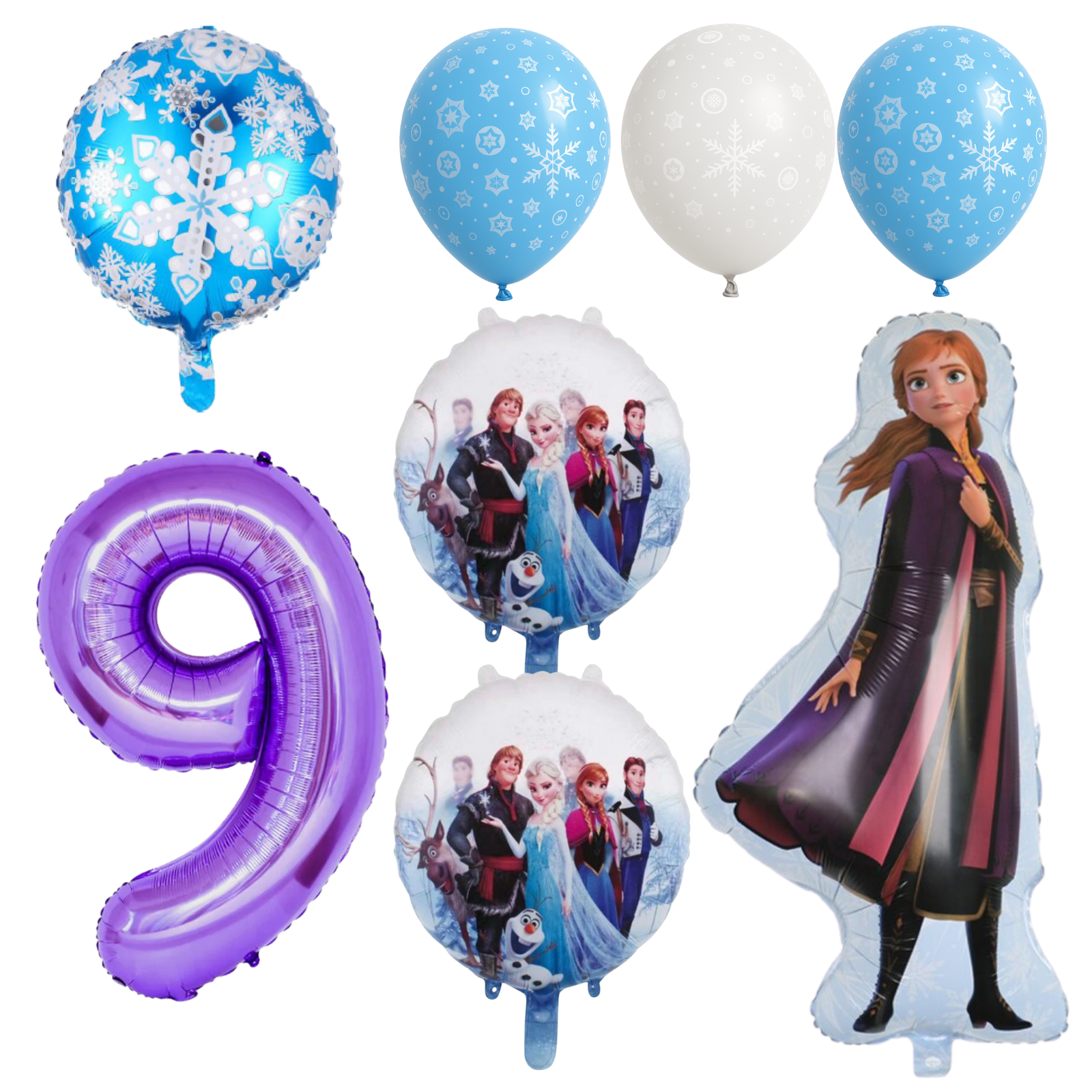 Frozen 9th Birthday Party Balloons Set Anna Elsa Olaf Blue Purple balloons