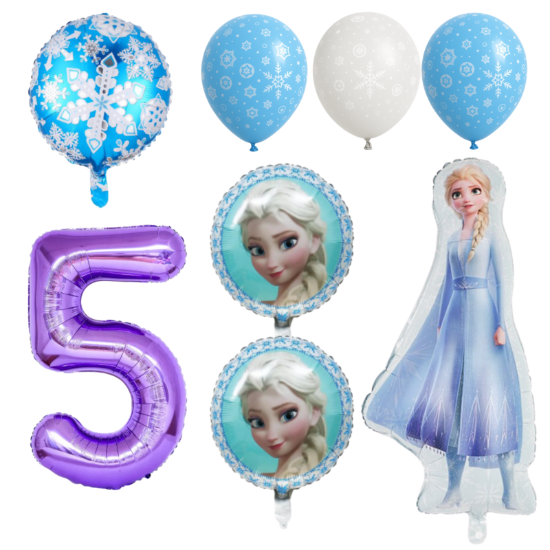 Frozen Elsa 5th Birthday Party Foil Balloons Set Blue Purple balloons