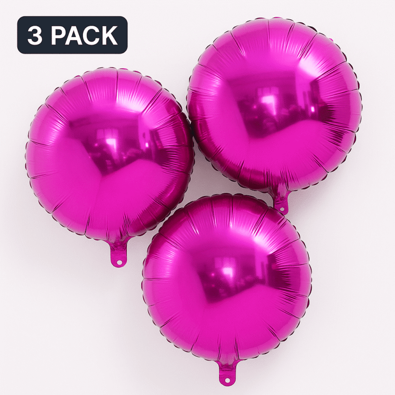 Fuchsia Pink Round Foil Balloons 3 Pack Party Decor Balloons