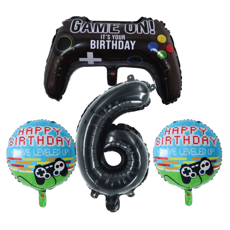 Game On! 6th Birthday Party Balloons Number 6 Gamer Black
