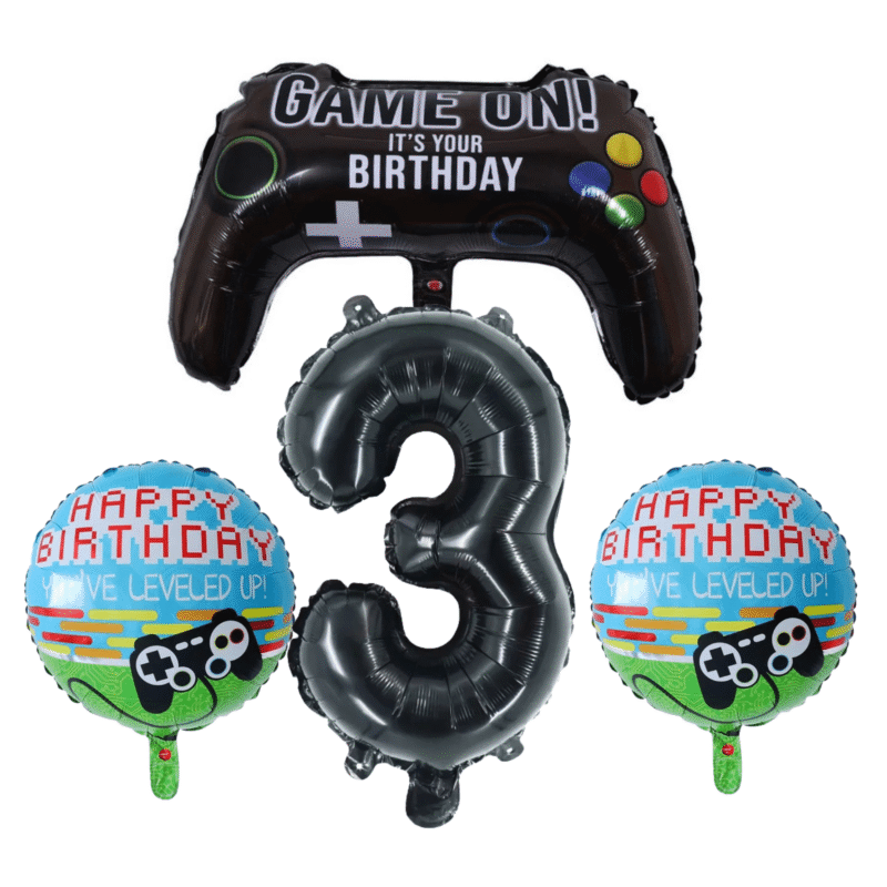 Game Over 3rd Birthday Party Balloons Number 3 Kit Black Blue