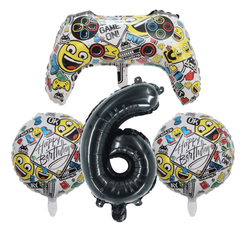 Gamer Emoji 6th Birthday Party Foil Balloon Set Black