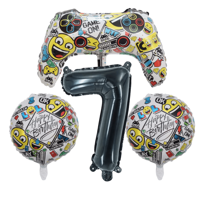 Gamer Emoji 7th Birthday Foil Balloon Set