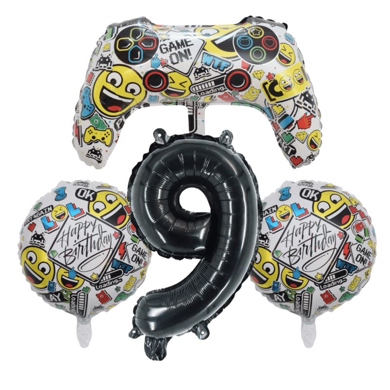 Gamer Emoji 9th Birthday Party Foil Balloon Set
