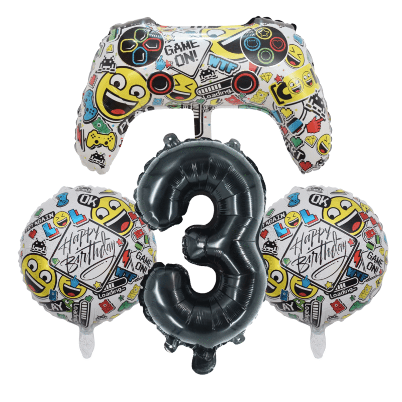 Gamer Emojis 3rd Birthday Party Foil Balloon Set Number 3 Black