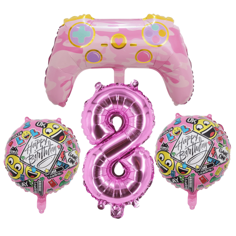 Gamer Girl 8th Birthday Party Balloons Pink Foil Set