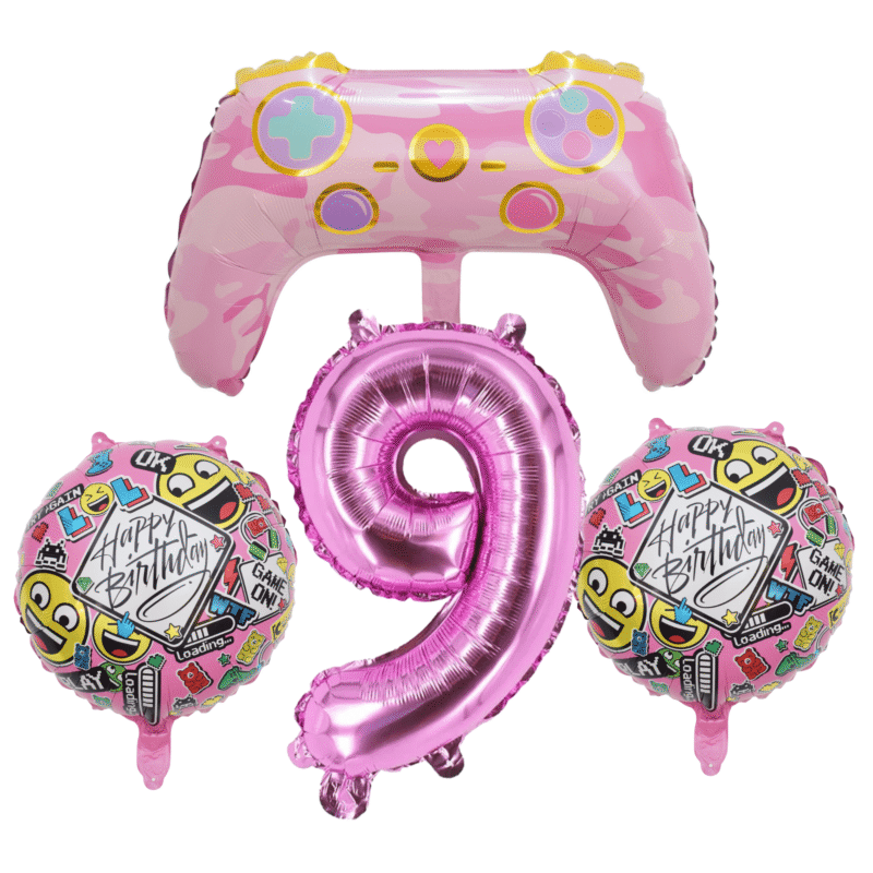 Gamer Girl 9th Birthday Party Balloons Pink Foil Number Set