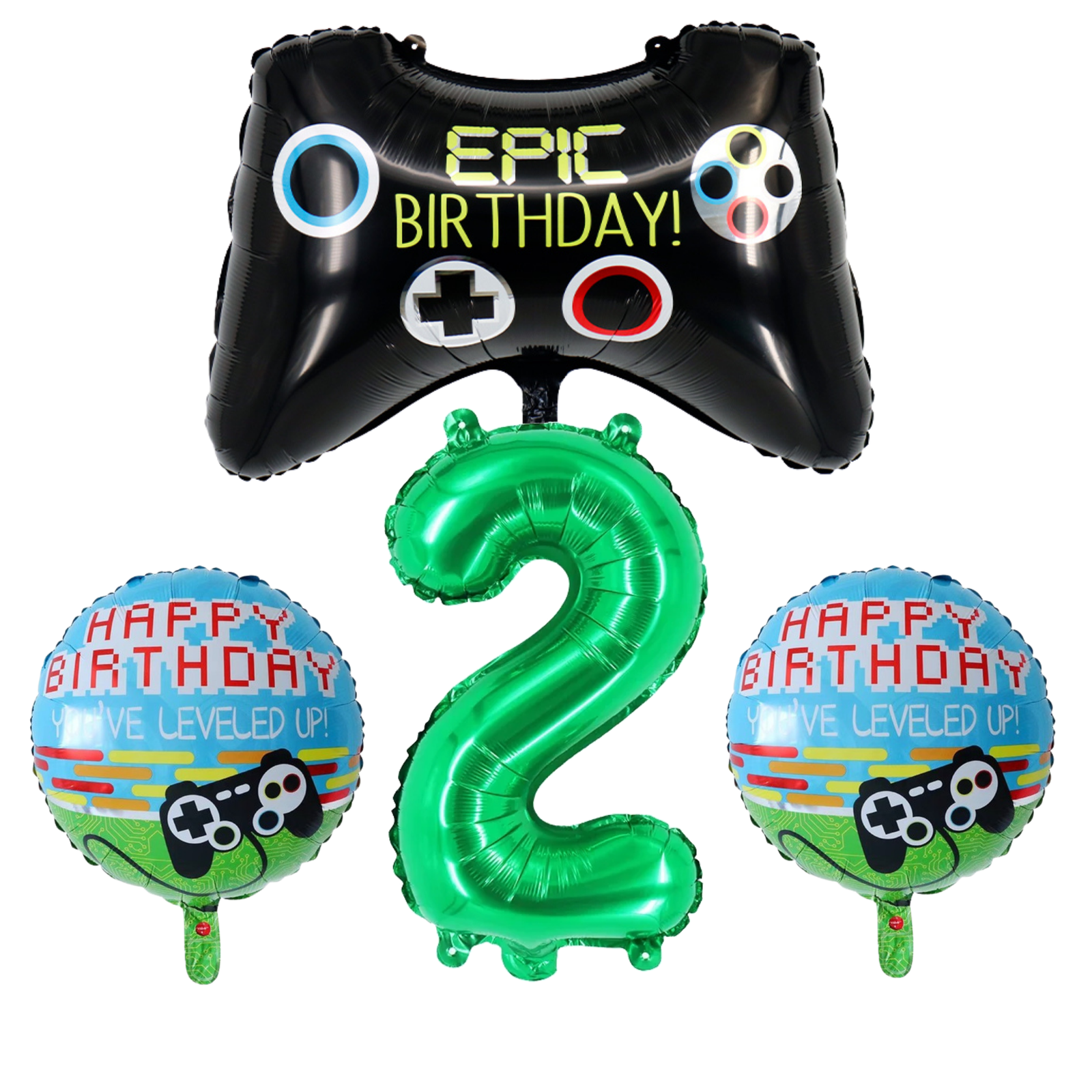 Gamer Level Up 2nd Birthday Party Balloons Green Black Foil
