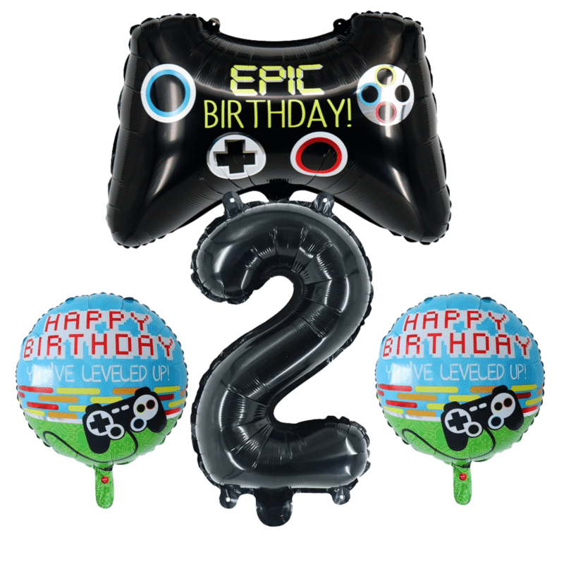 Gamer Level Up! 2nd Birthday Party Foil Balloon Set