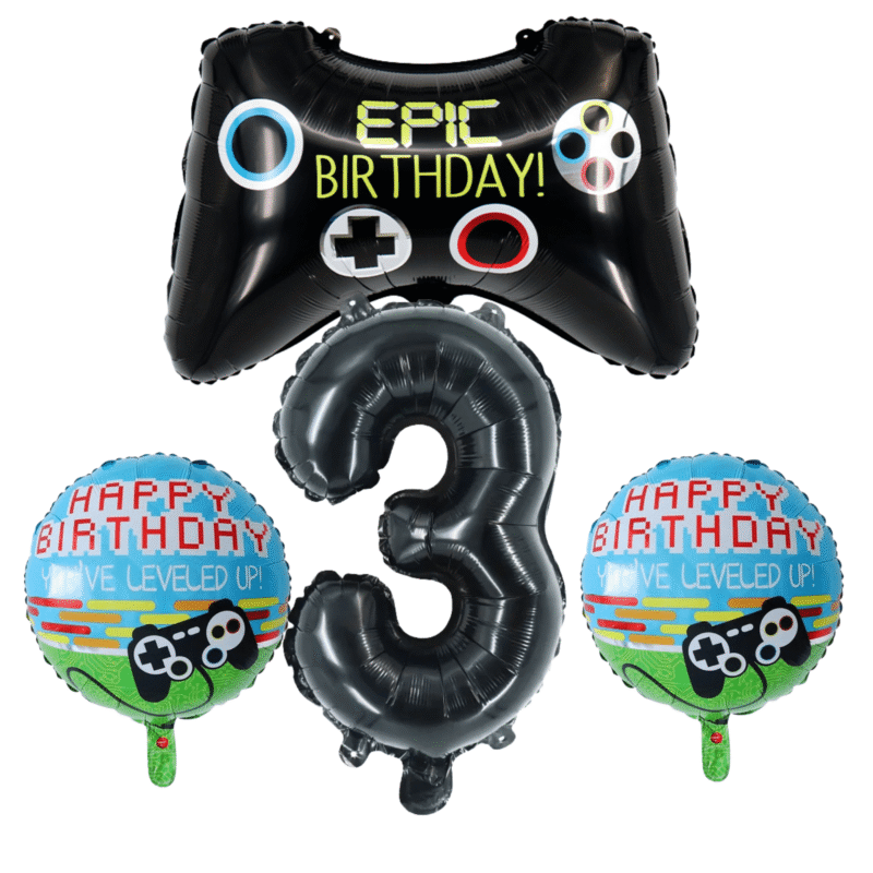 Gamer Level Up 3rd Birthday Party Balloons Black Number Foil Set