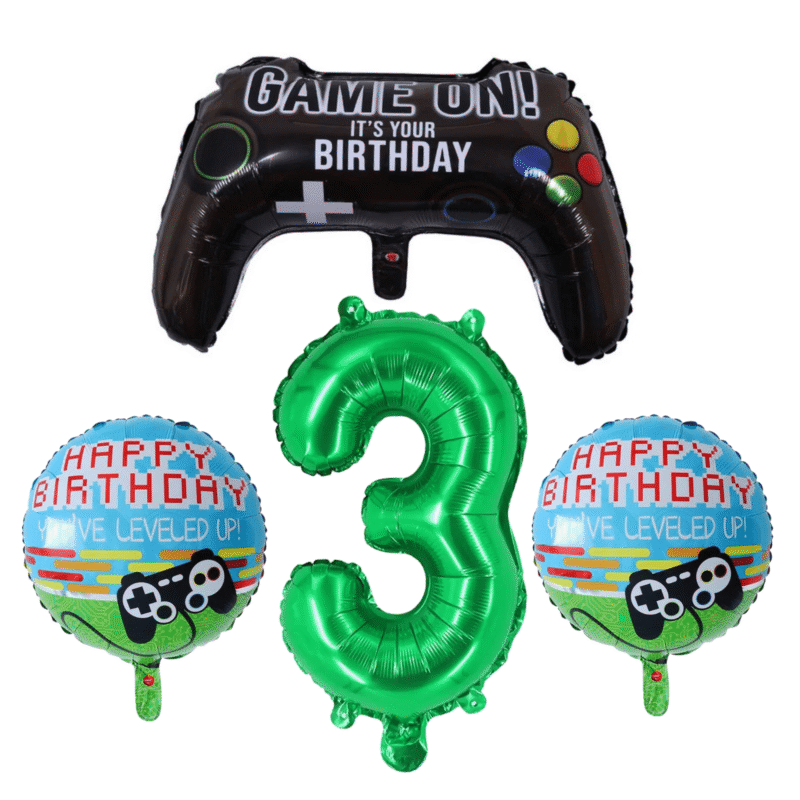 Gamer Level Up 3rd Birthday Party Balloons Foil Number Set Green Black