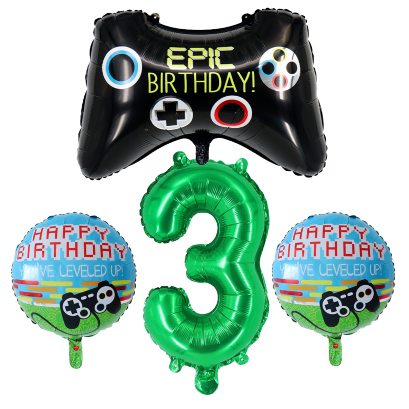 Gamer Level Up 3rd Birthday Party Balloons Green Black