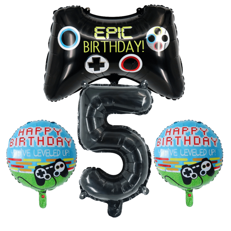 Gamer Level Up 5th Birthday Party Balloons Foil Set