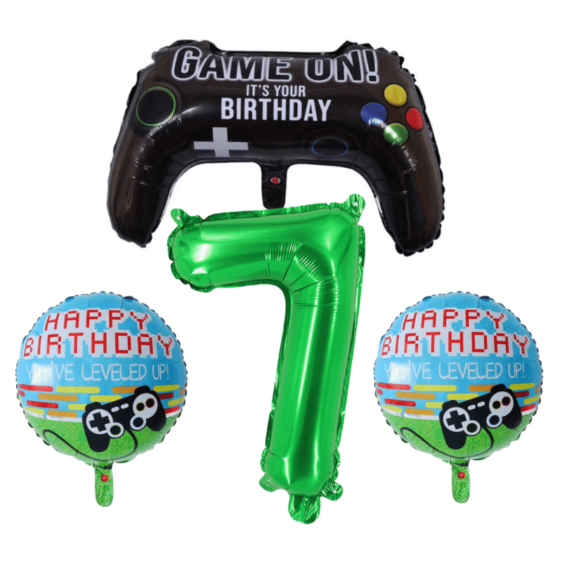 Gamer Level Up! 7th Birthday Party Foil Balloon Set Green Black