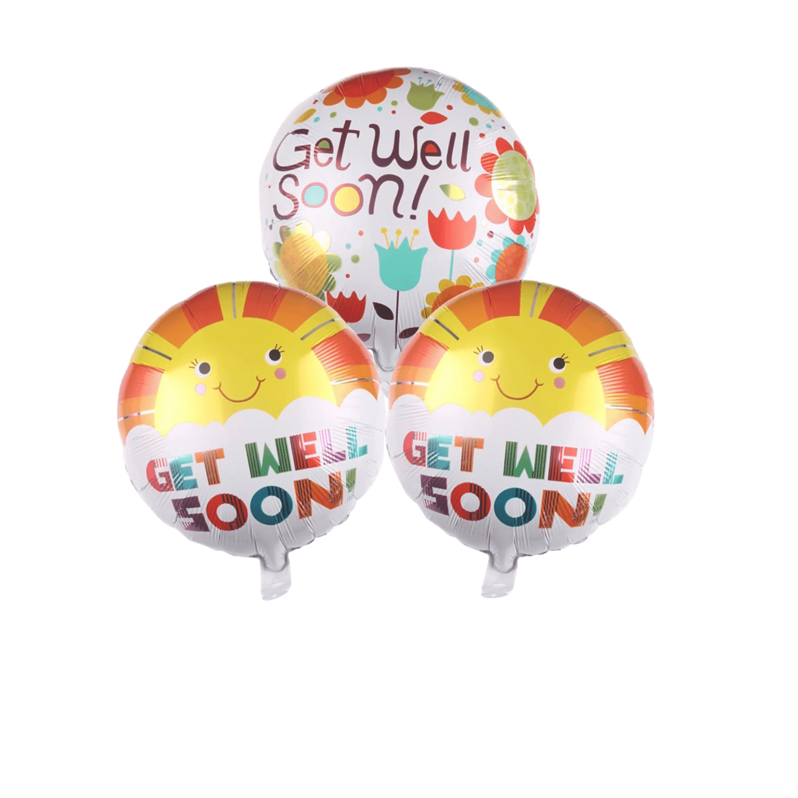 Get Well Soon Mylar Balloon Set – 3 Pack Sun and Flowers Get Well Balloons