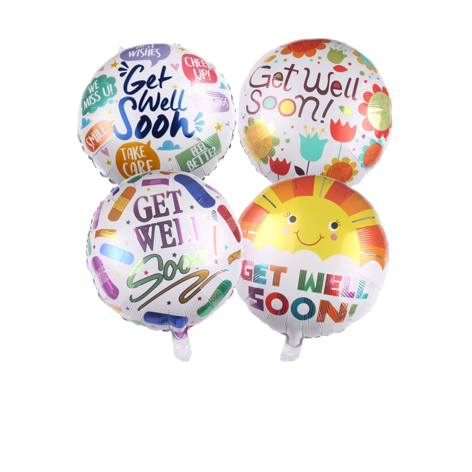 Get Well Soon Mylar Balloon Set – 4 Pack Cheerful and Bright Get Well Balloons for Recovery