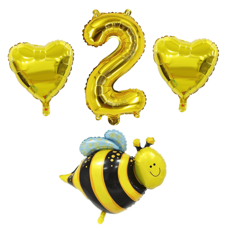 Gold Bee 2nd Birthday Party Balloons Foil Number 2 Set