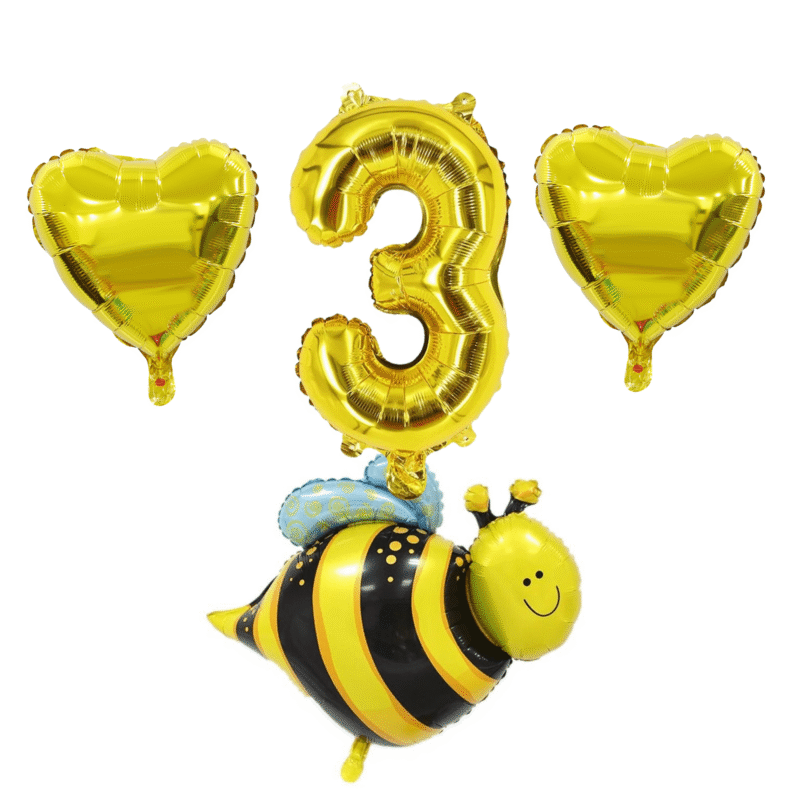 Gold Bee 3rd Birthday Party Balloons Number 3 Foil Set