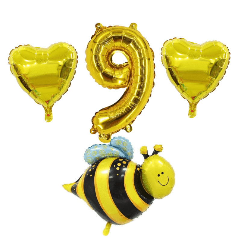 Gold Number 9 Bee Birthday Party Balloons Set, Kids