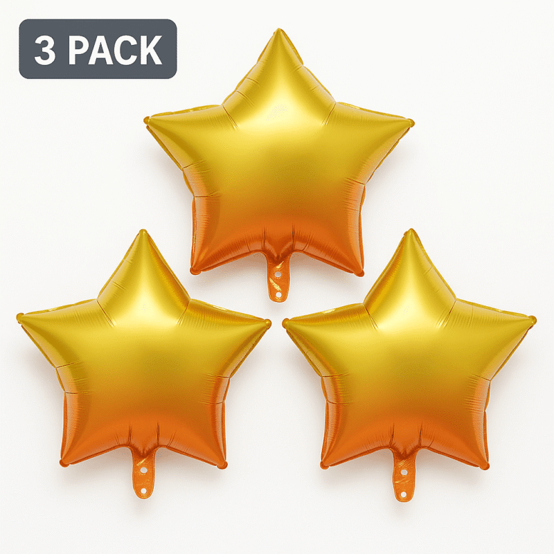 Gold Orange Star Foil Balloons 3 Pack Party Decor Balloons