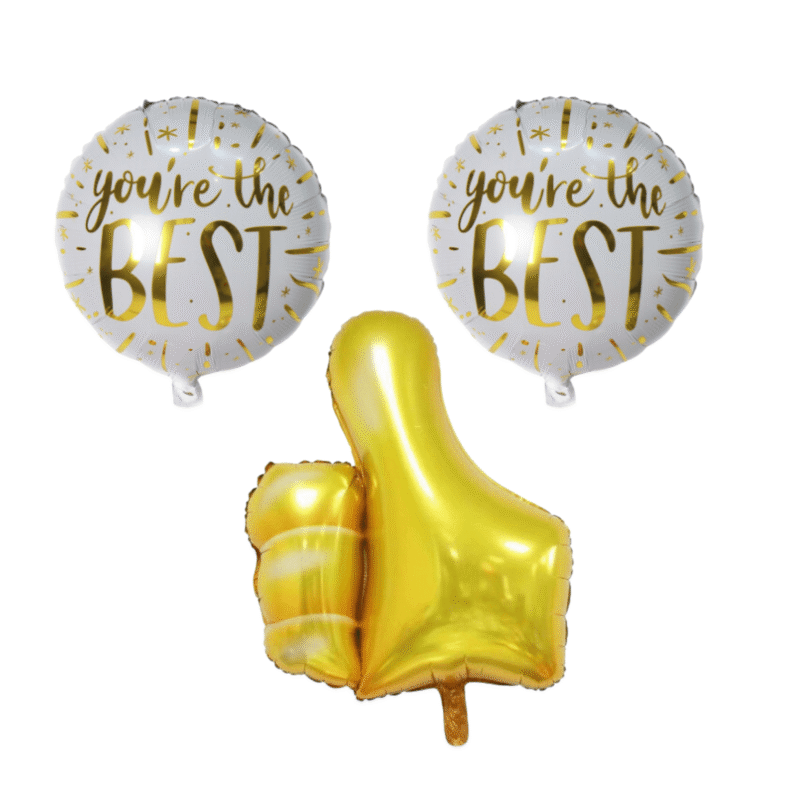 Gold Thumbs Up Balloon Set with You’re the Best Foil Balloons for Celebrations