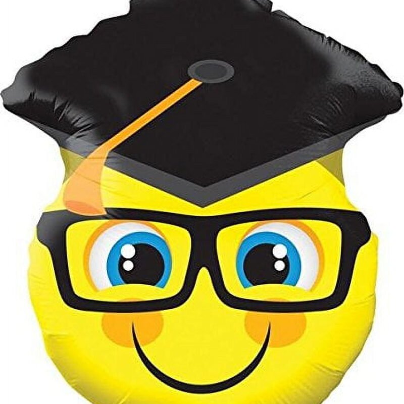 Graduation Balloons 18 inch Smiley With Grad Cap Shape Helium Foil Balloons (5 pack)