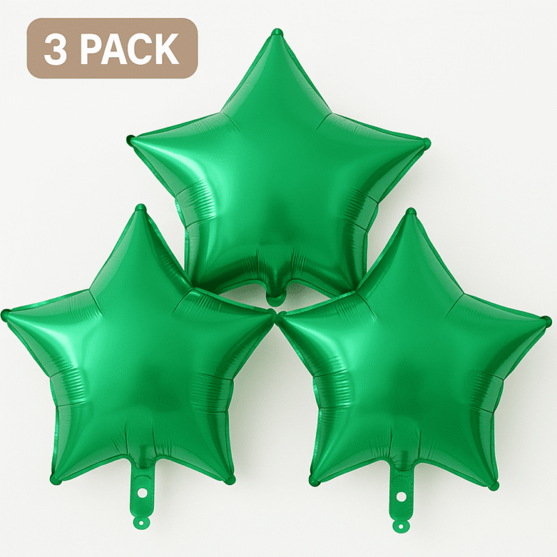 Green Star Foil Balloons 3 Pack Party Decor Balloons