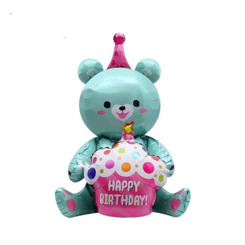 Green Teddy Bear Balloon Table Stand Bear Happy Birthday Balloon
