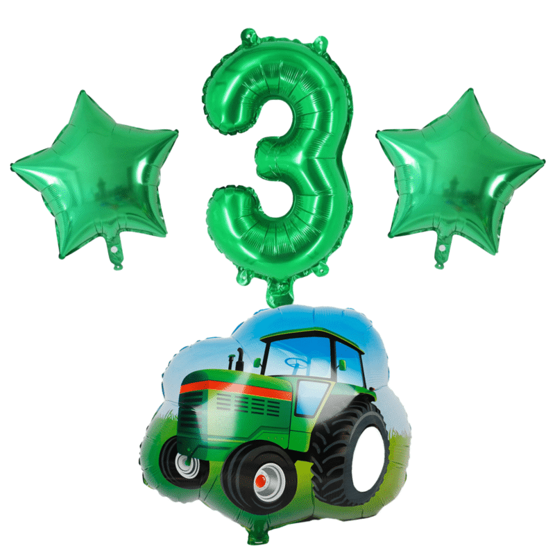 Green Tractor 3rd Birthday Foil Balloon Set Number 3 Kids Party