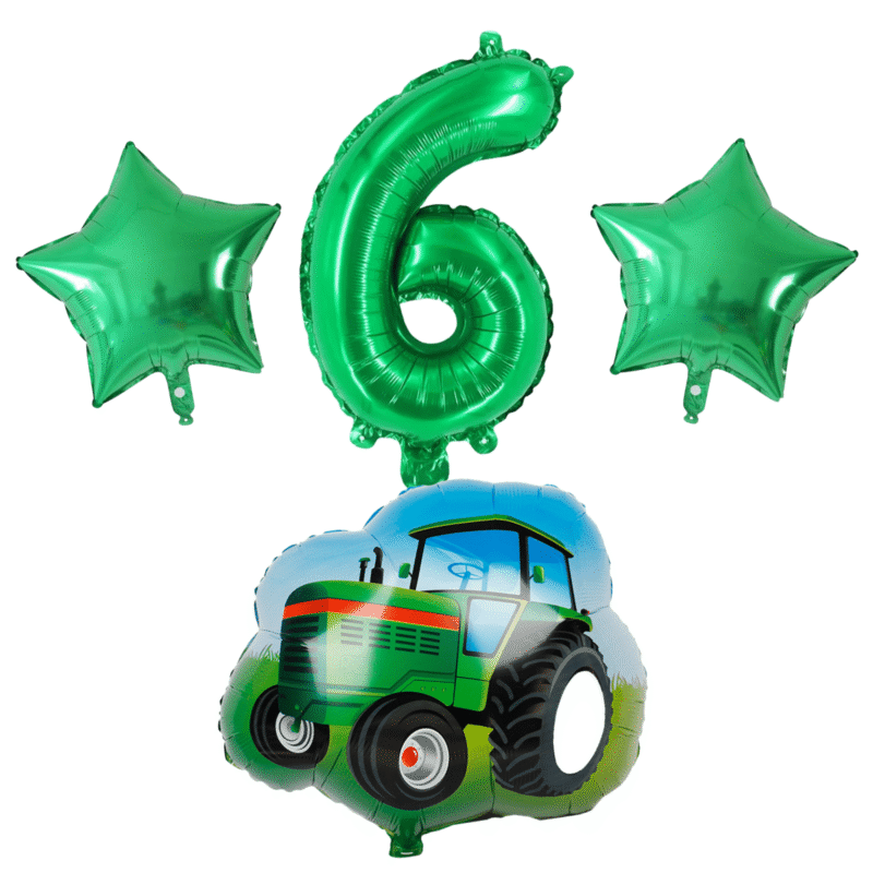 Green Tractor 6th Birthday Foil Balloon Set Number 6 Kids Party