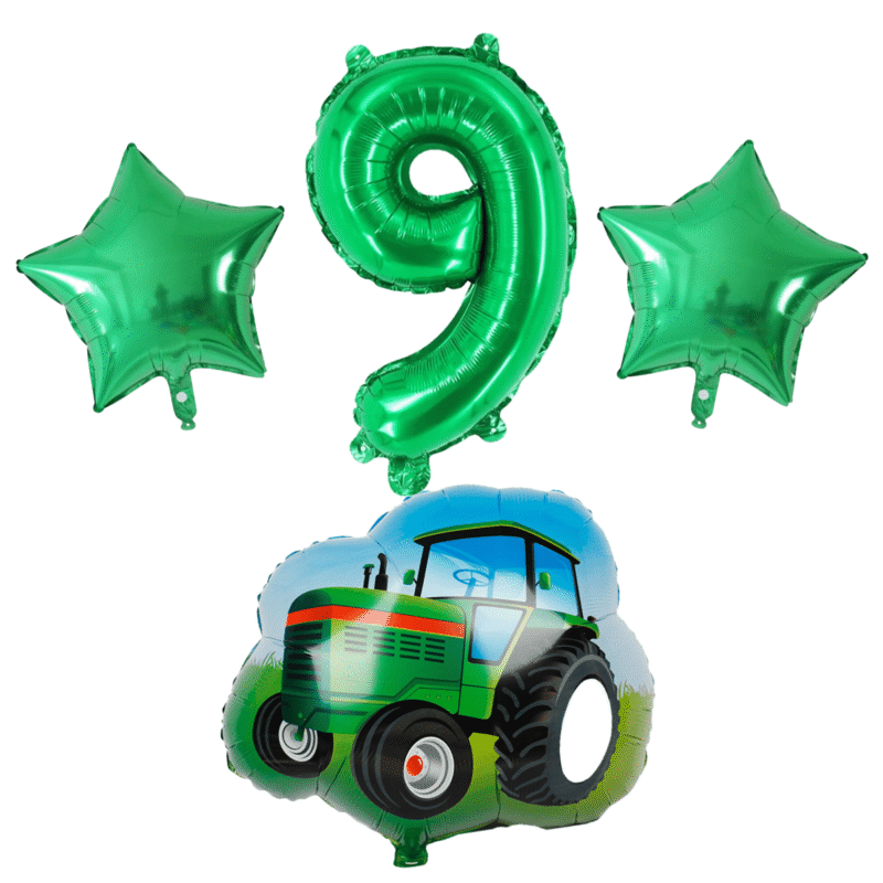 Green Tractor 9th Birthday Party Foil Balloon Set Number 9 Kids