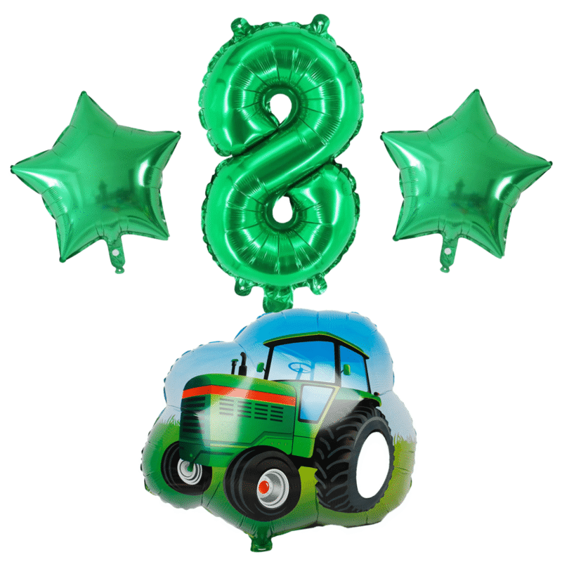 Green Tractor Number 8 Birthday Party Balloons Foil Set Kids