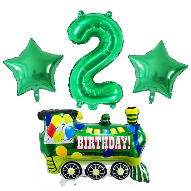 Green Train 2nd Birthday Party Foil Balloon Set Number 2 Kids