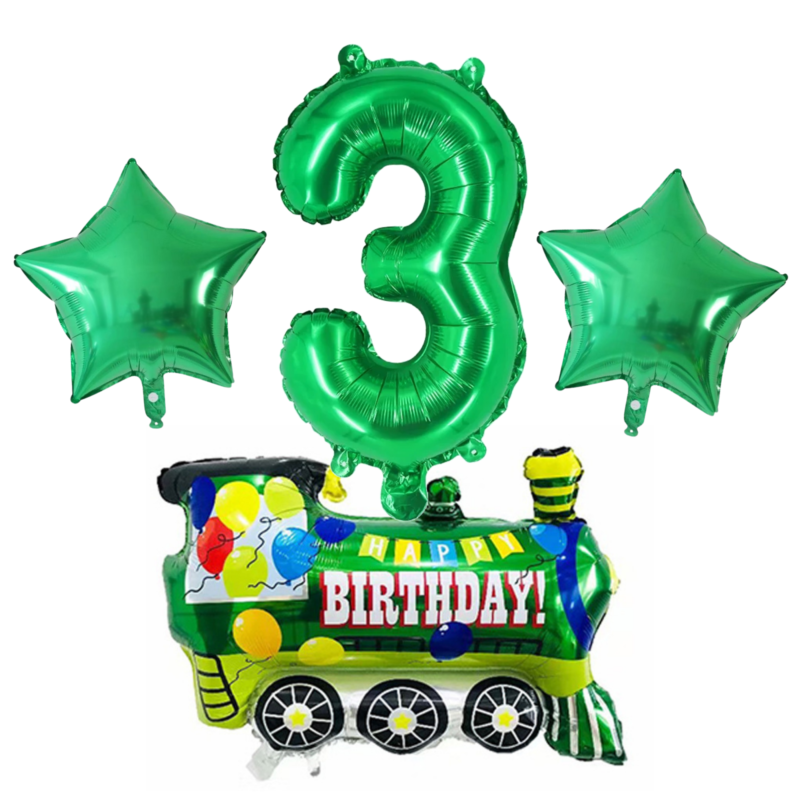 Green Train 3rd Birthday Foil Balloon Set Number 3 Kids Party