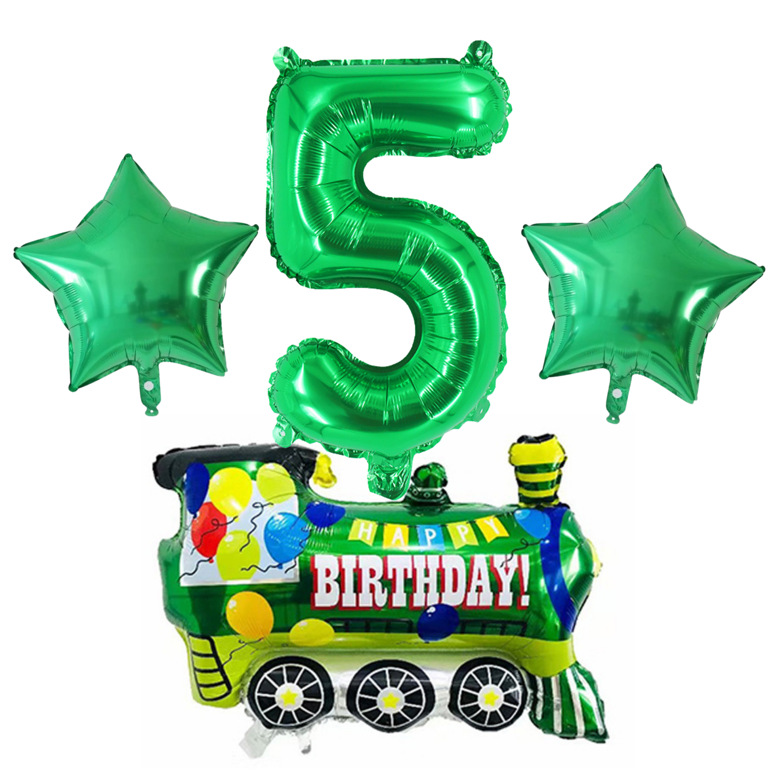 Green Train 5th Birthday Party Foil Balloons Number 5 Set Kids