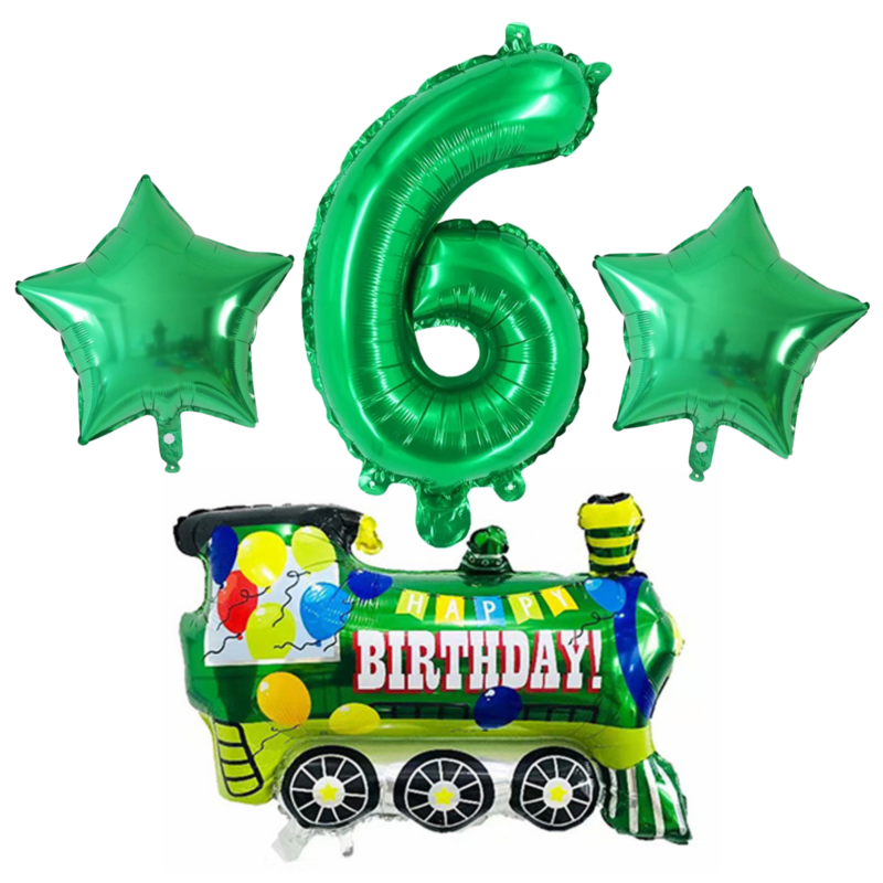Green Train 6th Birthday Party Foil Balloon Set Kids