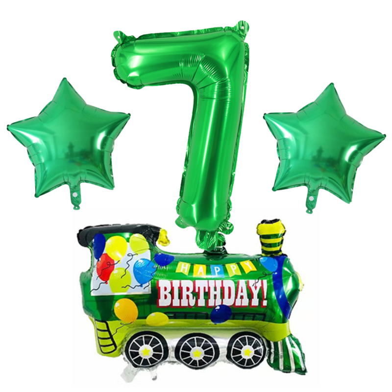 Green Train 7th Birthday Party Foil Balloon Set Kids