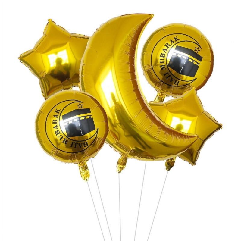 Hajj Mubarak Gold Foil Balloon Set Crescent Star Party Decor Balloons