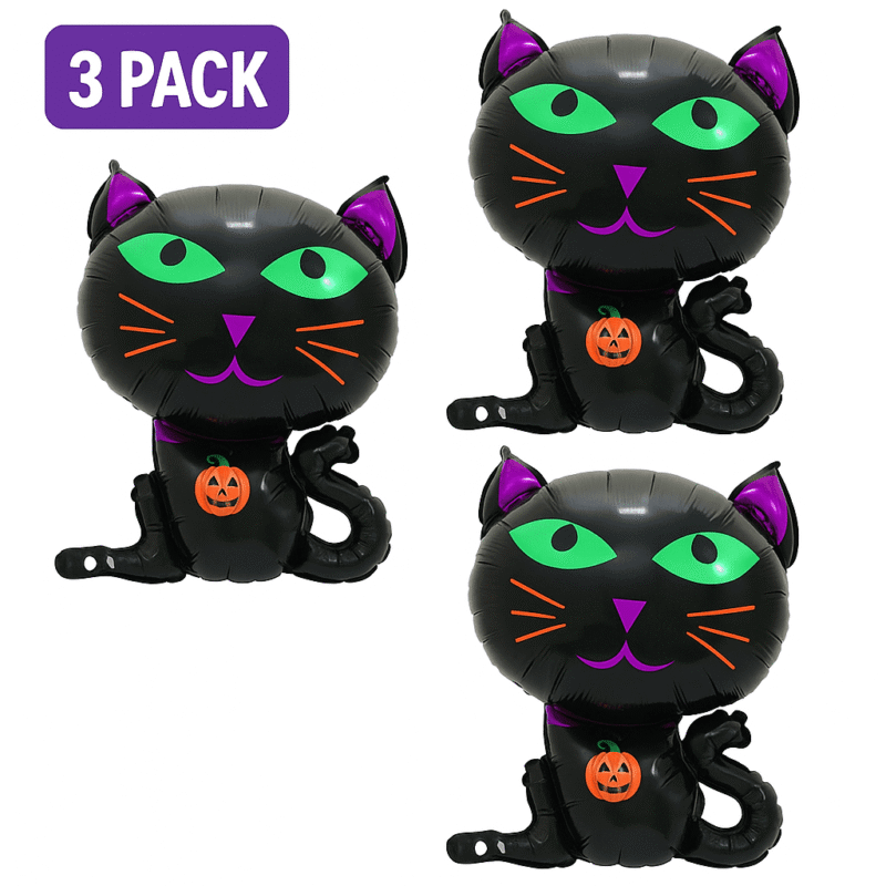 Black Cat Halloween Foil Balloons 3 Pack Party Decor balloons