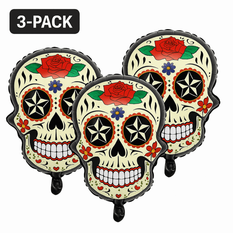 Halloween Skull and Roses Foil Balloon - Spooky Balloon Decoration for Halloween Party