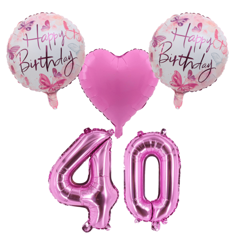 Happy 40th Birthday Balloon Set Pink Butterfly Foil Number Balloons