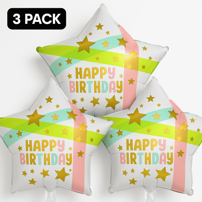 Happy Birthday Star Foil Balloons 3 Pack Pink Green Gold Party Decor balloons