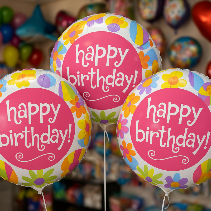 3 Pack Happy Birthday Mylar Balloons – 18" Round Pink Girl Party Decor