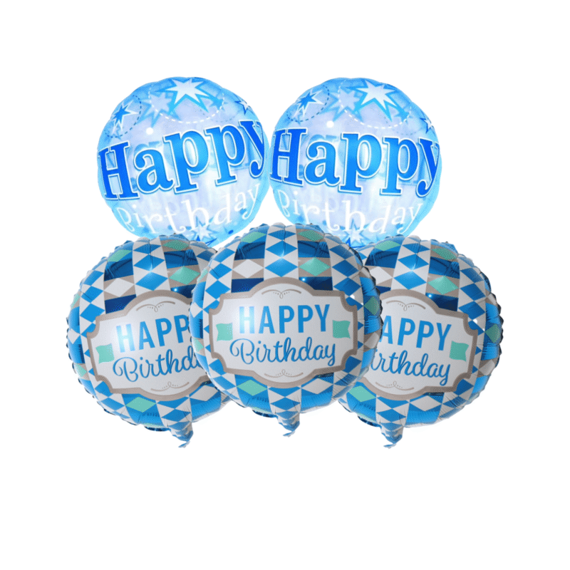 Happy Birthday Blue Mylar Balloon Set – 5 Pack Foil Birthday Balloons for Party Decorations
