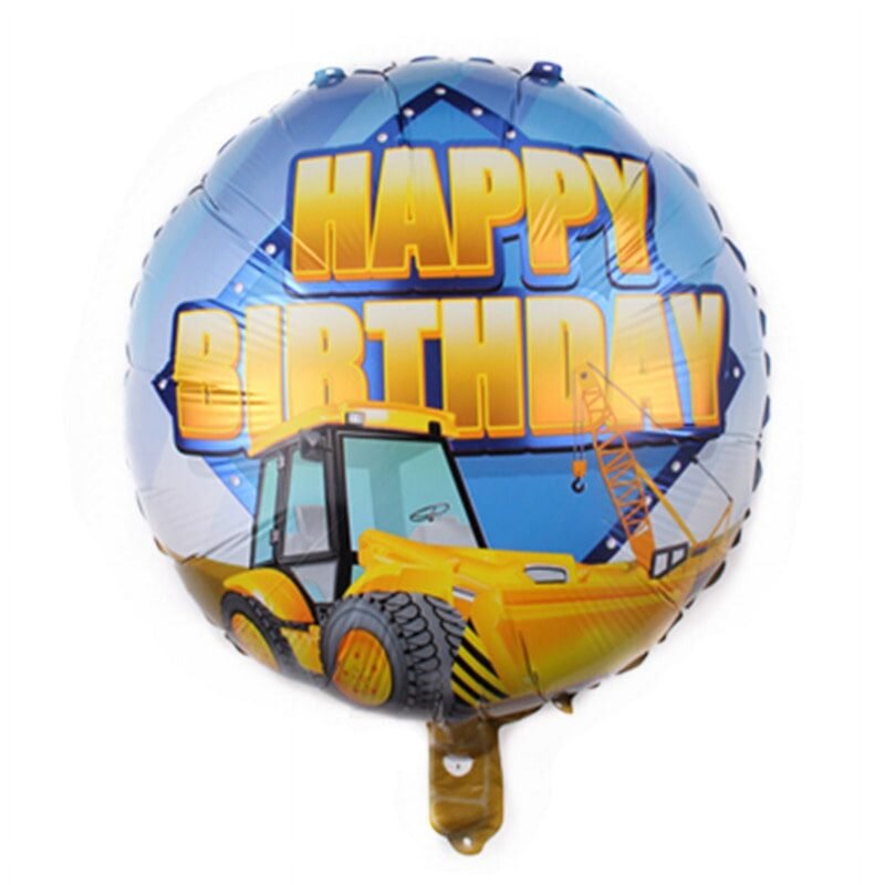 Happy Birthday Construction Vehicle Foil Balloon Party Decor Blue Yellow balloons