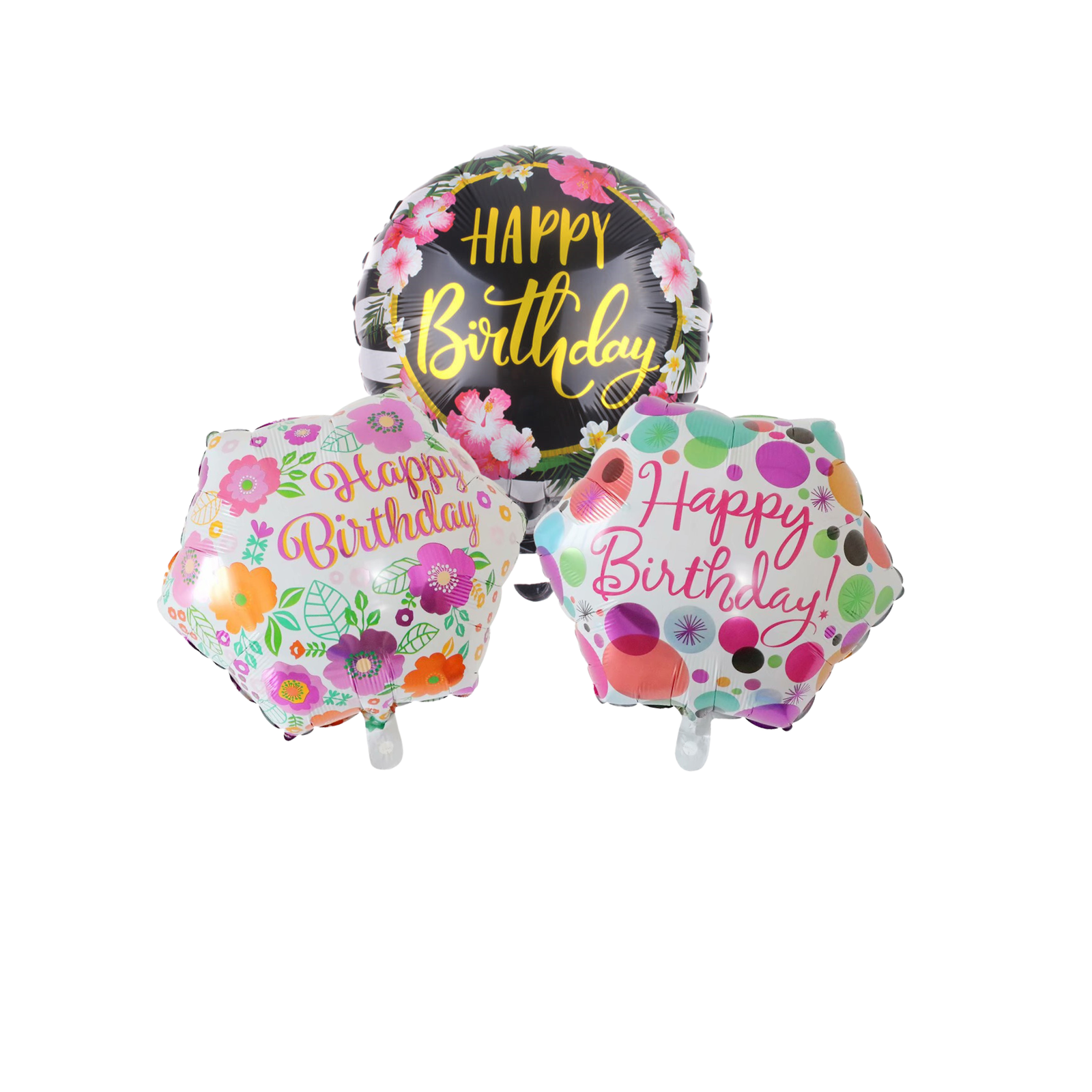 Happy Birthday Floral Mylar Balloon Set – 3 Pack Colorful Birthday Balloons for Party Decor