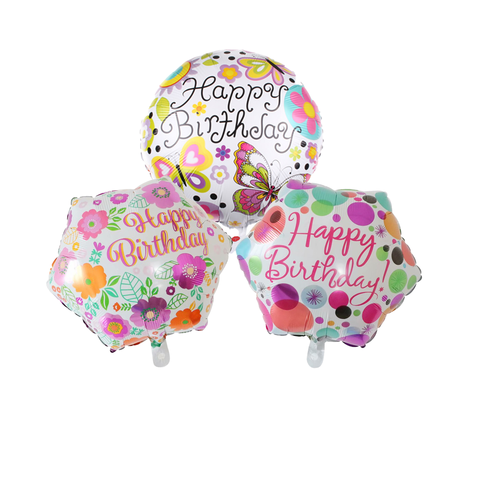 Happy Birthday Floral Mylar Balloon Set – 3 Pack Colorful and Festive Balloons for Birthday Decorations