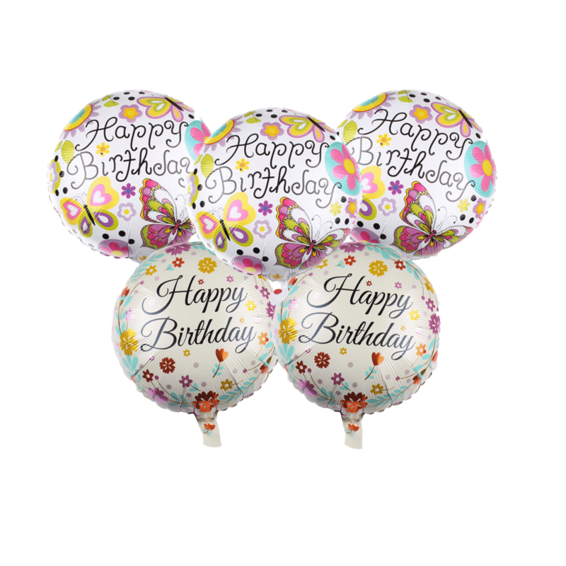 Happy Birthday Floral Mylar Balloon Set – 5 Pack Foil Birthday Balloons for Party Decorations