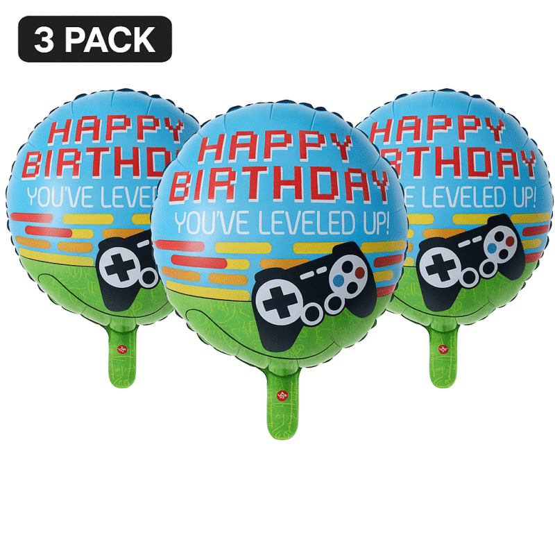 Gamer Level Up! Birthday Party Balloons 3 Pack Blue Red balloons