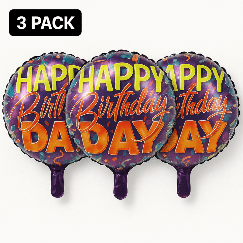 Happy Birthday Party Balloons 3 Pack Purple Orange Foil balloons